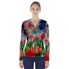 Colorful Flowers V-neck Long Sleeve Top