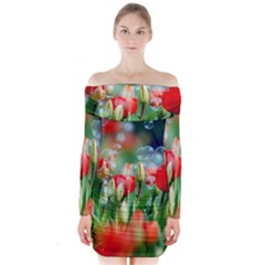 Colorful Flowers Long Sleeve Off Shoulder Dress