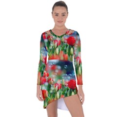 Colorful Flowers Asymmetric Cut-out Shift Dress by Mariart