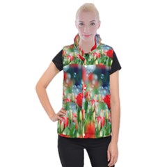 Colorful Flowers Women s Button Up Puffer Vest