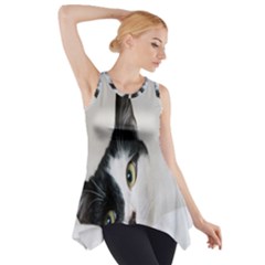 Cat Face Cute Black White Animals Side Drop Tank Tunic