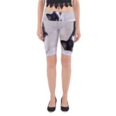 Cat Face Cute Black White Animals Yoga Cropped Leggings by Mariart