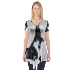 Cat Face Cute Black White Animals Short Sleeve Tunic 