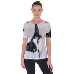 Cat Face Cute Black White Animals Short Sleeve Top by Mariart