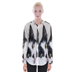 Cat Face Cute Black White Animals Womens Long Sleeve Shirt