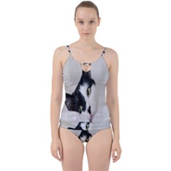 Cat Face Cute Black White Animals Cut Out Top Tankini Set