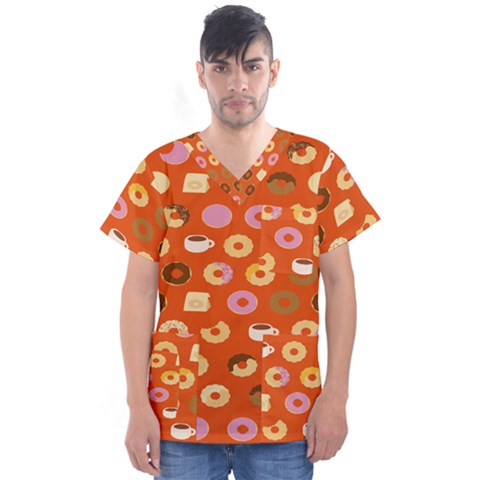 Coffee Donut Cakes Men s V-neck Scrub Top by Mariart