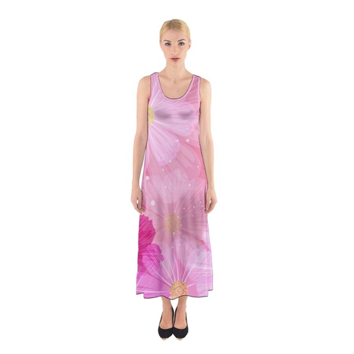 Cosmos Flower Floral Sunflower Star Pink Frame Sleeveless Maxi Dress