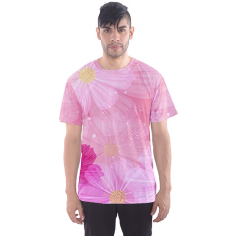 Cosmos Flower Floral Sunflower Star Pink Frame Men s Sports Mesh Tee by Mariart