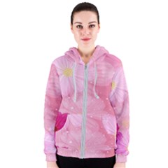 Cosmos Flower Floral Sunflower Star Pink Frame Women s Zipper Hoodie