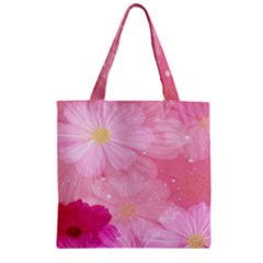 Cosmos Flower Floral Sunflower Star Pink Frame Zipper Grocery Tote Bag by Mariart