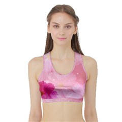 Cosmos Flower Floral Sunflower Star Pink Frame Sports Bra With Border