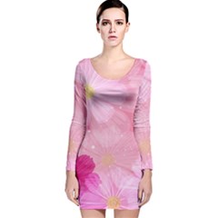 Cosmos Flower Floral Sunflower Star Pink Frame Long Sleeve Velvet Bodycon Dress