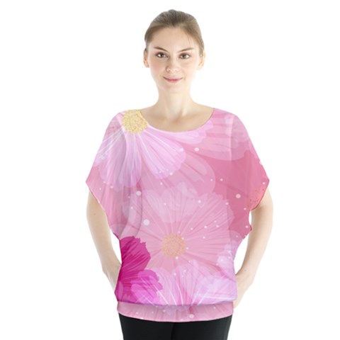 Cosmos Flower Floral Sunflower Star Pink Frame Blouse by Mariart