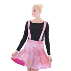 Cosmos Flower Floral Sunflower Star Pink Frame Suspender Skater Skirt by Mariart