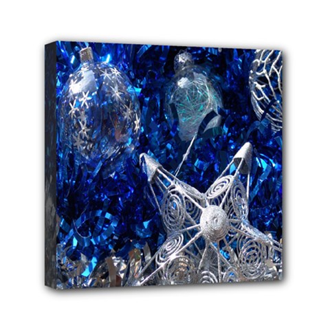 Christmas Silver Blue Star Ball Happy Kids Mini Canvas 6  x 6 