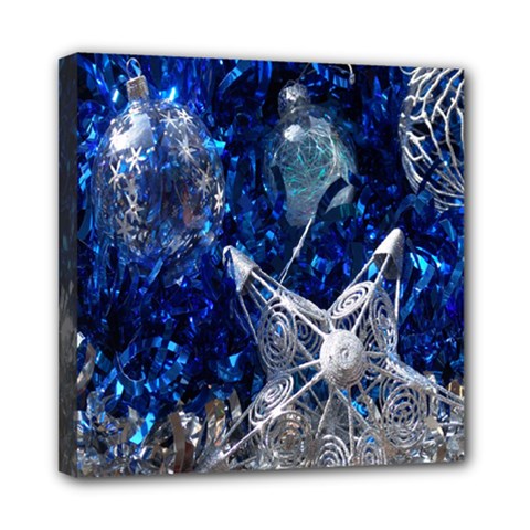 Christmas Silver Blue Star Ball Happy Kids Mini Canvas 8  x 8 