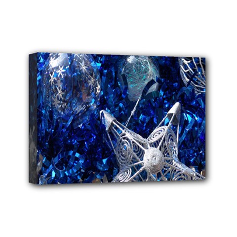 Christmas Silver Blue Star Ball Happy Kids Mini Canvas 7  x 5 