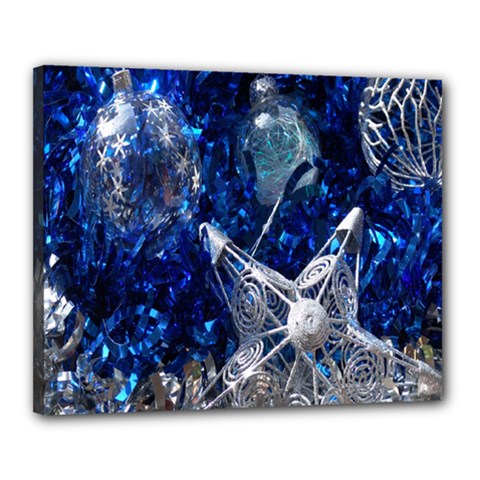 Christmas Silver Blue Star Ball Happy Kids Canvas 20  x 16 