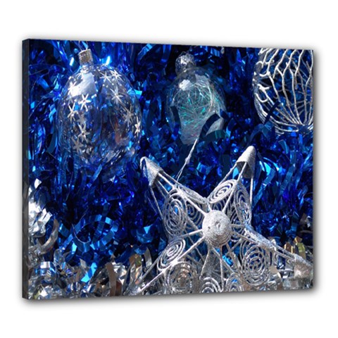 Christmas Silver Blue Star Ball Happy Kids Canvas 24  x 20 