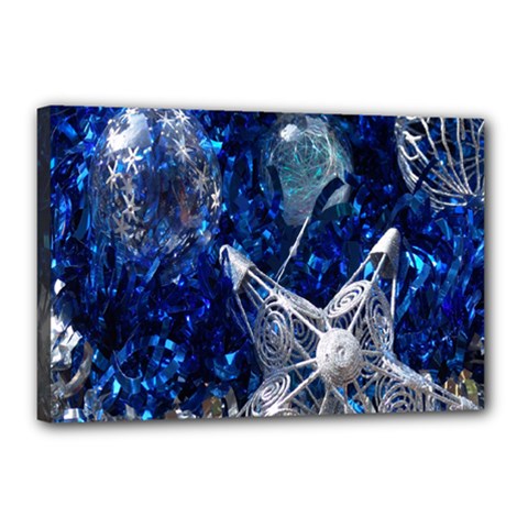 Christmas Silver Blue Star Ball Happy Kids Canvas 18  x 12 