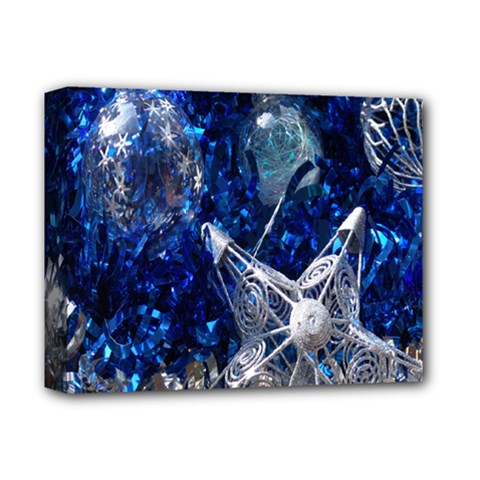 Christmas Silver Blue Star Ball Happy Kids Deluxe Canvas 14  x 11 