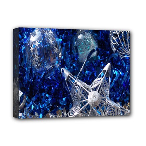 Christmas Silver Blue Star Ball Happy Kids Deluxe Canvas 16  x 12  