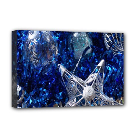 Christmas Silver Blue Star Ball Happy Kids Deluxe Canvas 18  x 12  