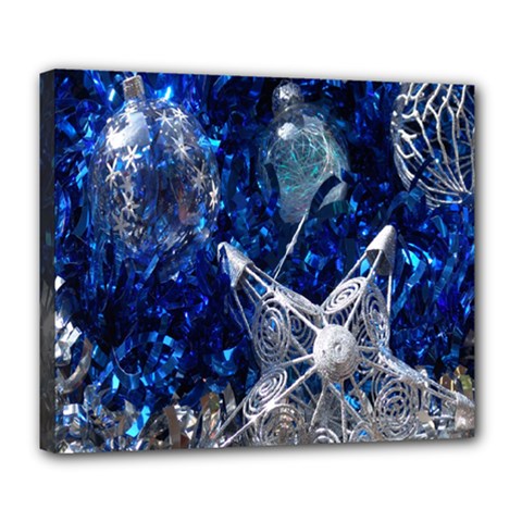 Christmas Silver Blue Star Ball Happy Kids Deluxe Canvas 24  x 20  