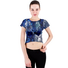 Christmas Silver Blue Star Ball Happy Kids Crew Neck Crop Top