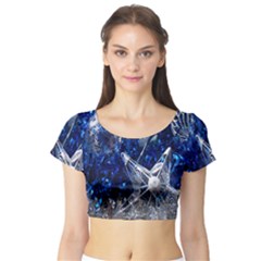 Christmas Silver Blue Star Ball Happy Kids Short Sleeve Crop Top