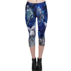 Christmas Silver Blue Star Ball Happy Kids Capri Leggings 