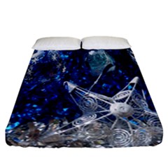 Christmas Silver Blue Star Ball Happy Kids Fitted Sheet (California King Size)