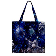 Christmas Silver Blue Star Ball Happy Kids Zipper Grocery Tote Bag