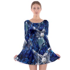 Christmas Silver Blue Star Ball Happy Kids Long Sleeve Skater Dress