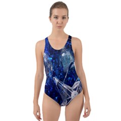 Christmas Silver Blue Star Ball Happy Kids Cut-Out Back One Piece Swimsuit