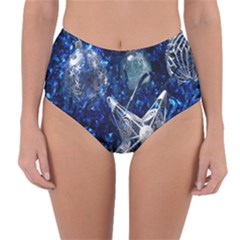 Christmas Silver Blue Star Ball Happy Kids Reversible High-Waist Bikini Bottoms