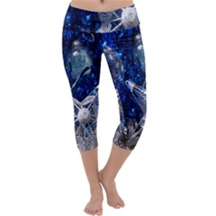 Christmas Silver Blue Star Ball Happy Kids Capri Yoga Leggings