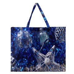 Christmas Silver Blue Star Ball Happy Kids Zipper Large Tote Bag