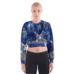 Christmas Silver Blue Star Ball Happy Kids Cropped Sweatshirt