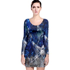 Christmas Silver Blue Star Ball Happy Kids Long Sleeve Velvet Bodycon Dress