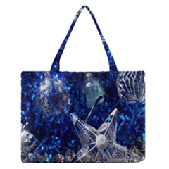 Christmas Silver Blue Star Ball Happy Kids Zipper Medium Tote Bag