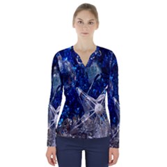 Christmas Silver Blue Star Ball Happy Kids V-neck Long Sleeve Top by Mariart