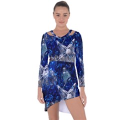 Christmas Silver Blue Star Ball Happy Kids Asymmetric Cut-Out Shift Dress