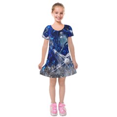 Christmas Silver Blue Star Ball Happy Kids Kids  Short Sleeve Velvet Dress