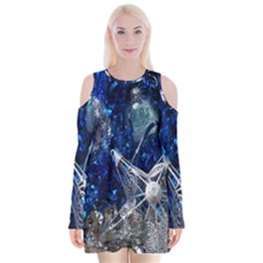 Christmas Silver Blue Star Ball Happy Kids Velvet Long Sleeve Shoulder Cutout Dress