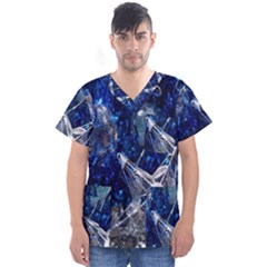 Christmas Silver Blue Star Ball Happy Kids Men s V-Neck Scrub Top