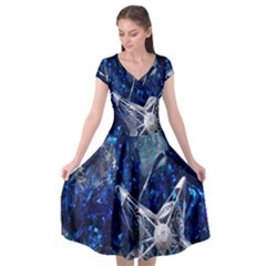 Christmas Silver Blue Star Ball Happy Kids Cap Sleeve Wrap Front Dress