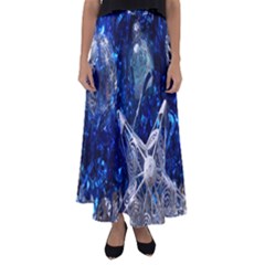 Christmas Silver Blue Star Ball Happy Kids Flared Maxi Skirt