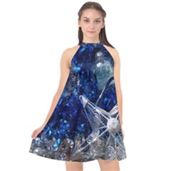 Christmas Silver Blue Star Ball Happy Kids Halter Neckline Chiffon Dress  by Mariart